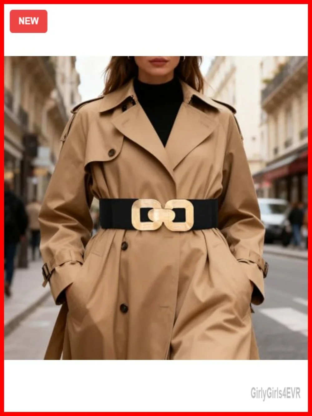 Wide Elastic Waist Belt for Dresses Stretchy Belt with Gold Buckle